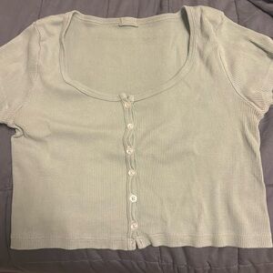 forever 21 Green Button Up Low Cut Crop Top Grunge